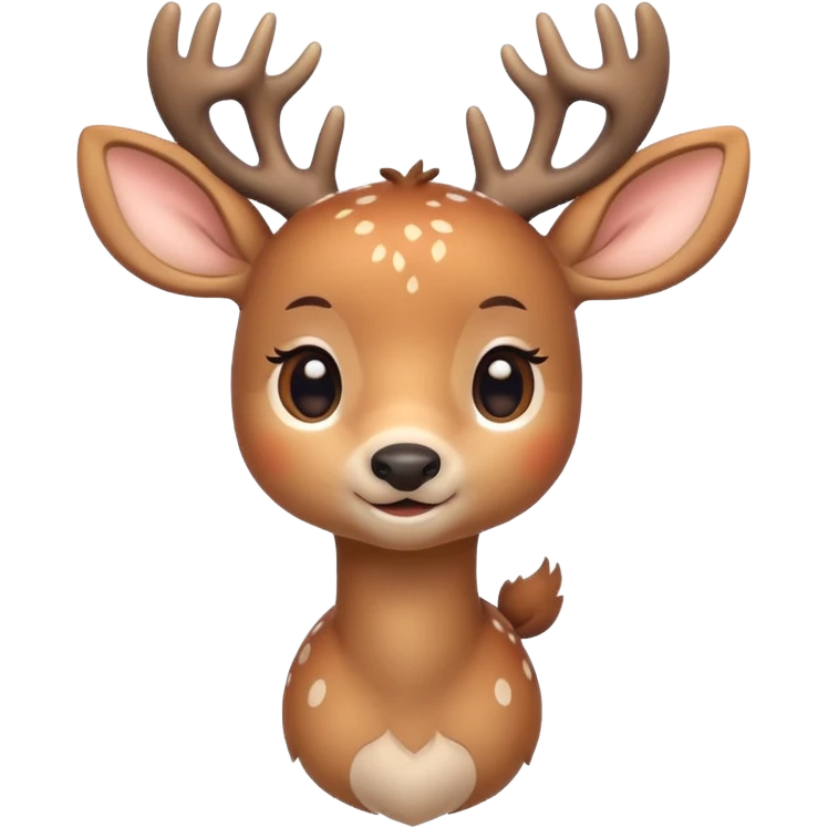 A cute deer emoji, small and simple, with big round eyes, a gentle smile, short antlers, soft beige fur with slightly lighter spots on its back, rounded cartoon-like proportions, minimal shading, vector-style, emoji