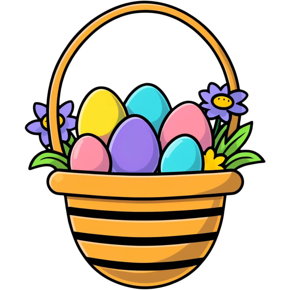 Easter basket filled with eggs and spring flowers emoji
