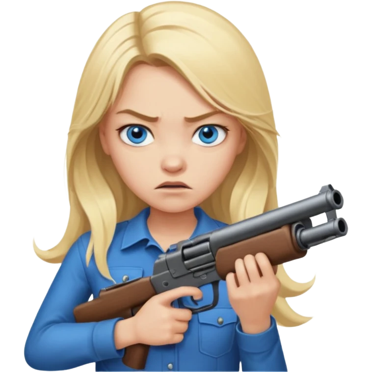 Beautiful  blue eye blonde Long Hair Gangsta girl Looks angry  with a big gun emoji