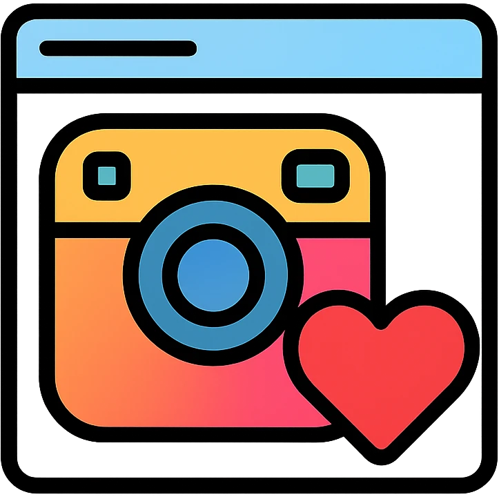 Instagram post icon with a camera and heart, modern icon style emoji
