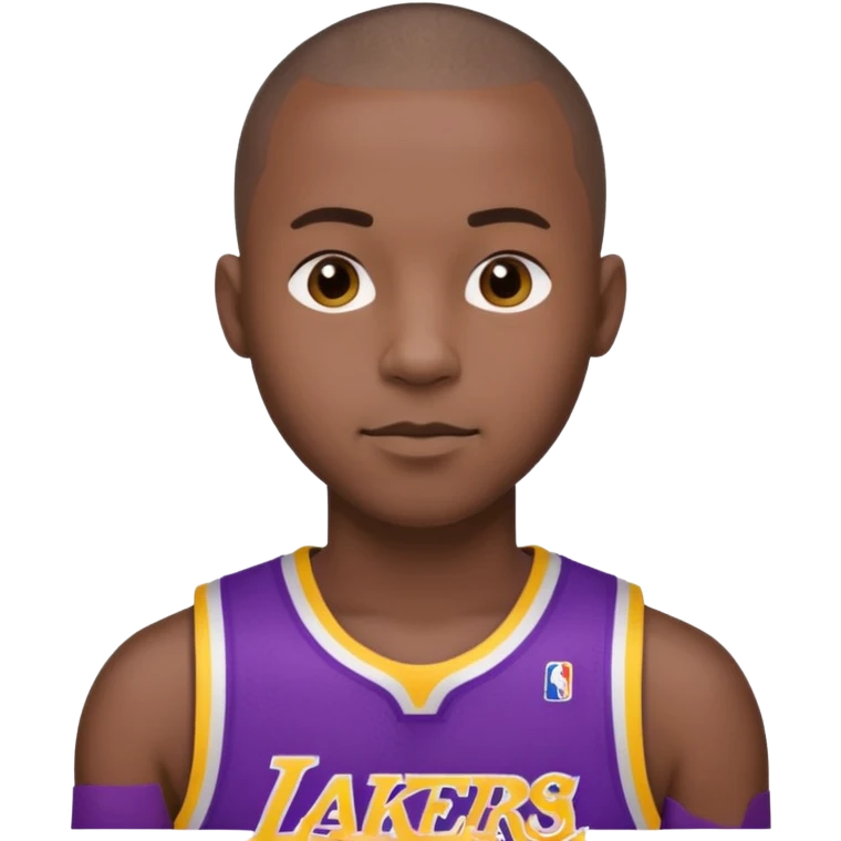 ["Black male, buzzcut, wearing a purple Lakers jersey."] emoji