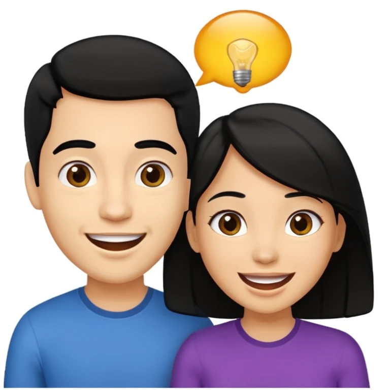 light skin black hair woman talking with a light skin black hair man, she's exited an he's happy emoji