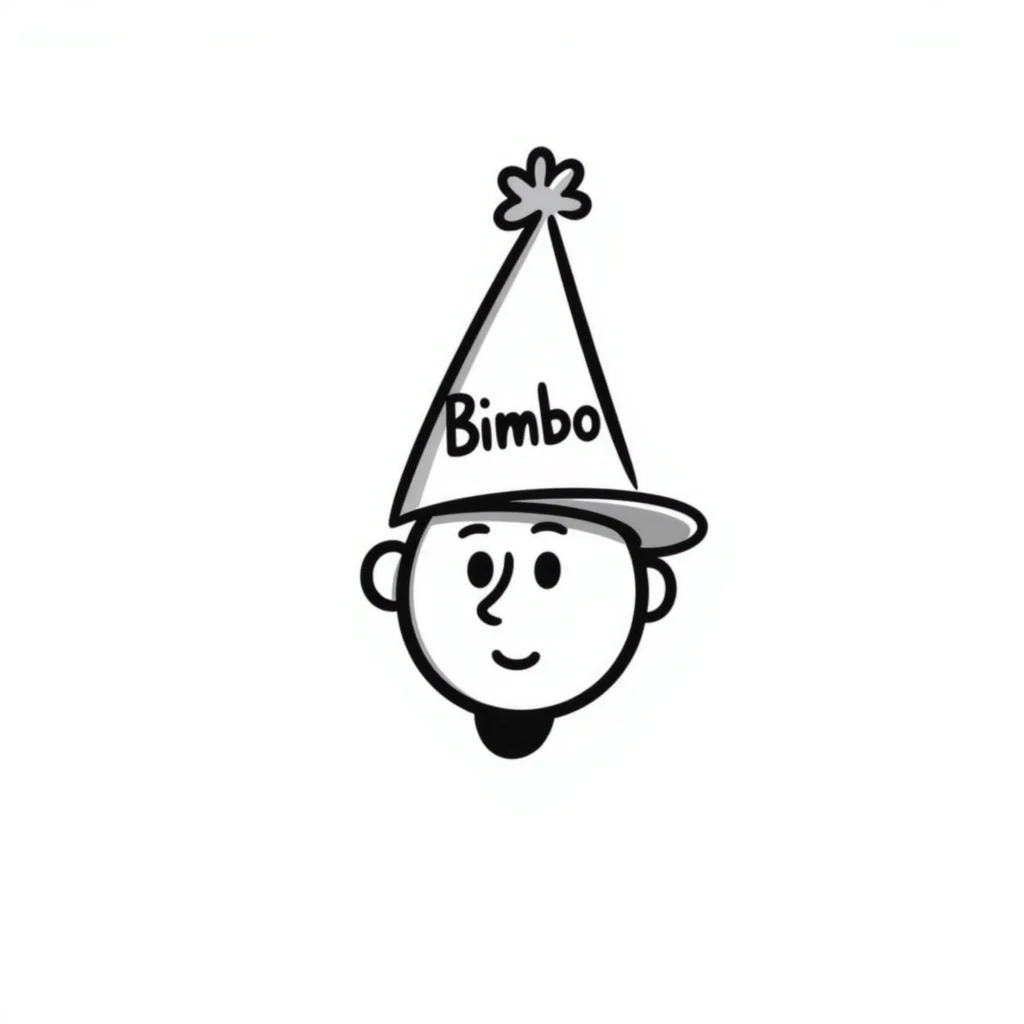 dunce cap with 'Bimbo' text, hand-drawn doodle style emoji