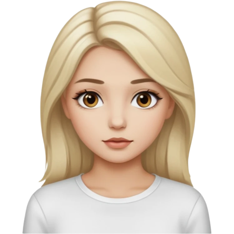 ragazza bionda cenere truccata con maglietta a maniche lunghe bianca emoji