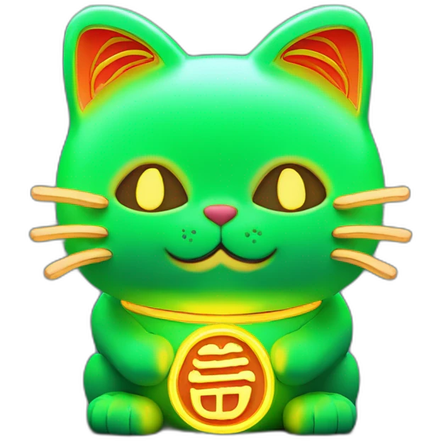 maneki neko 3d in the form of green neon sign emoji