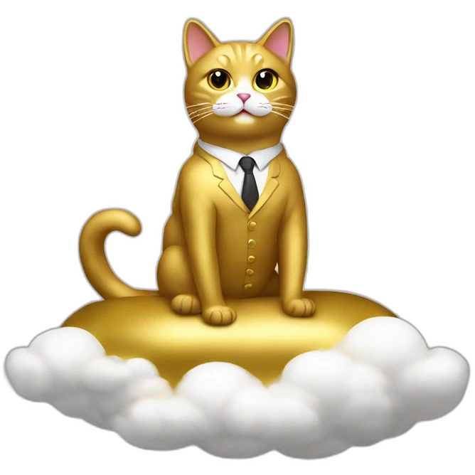 cat secretary sitting on top of the gold cloud emoji