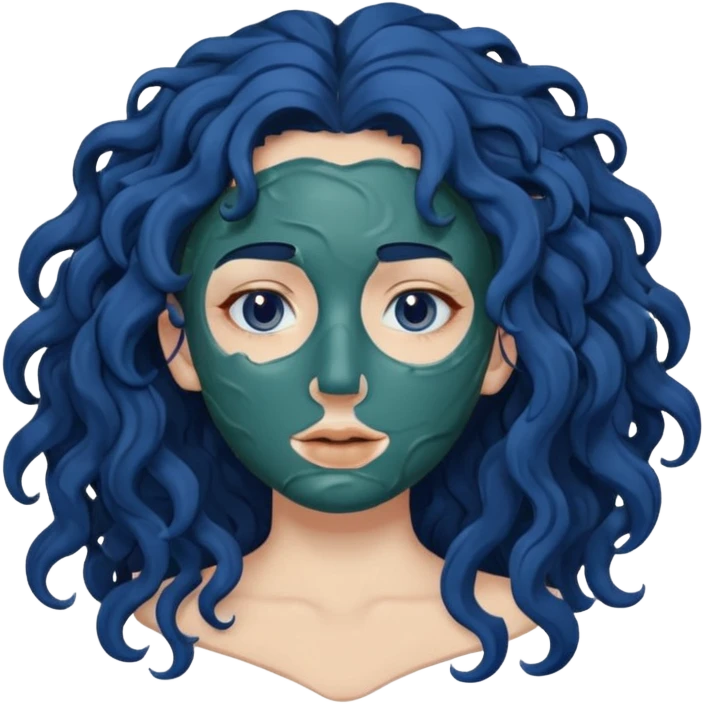 messy clay mask curly long dark blue hair emoji