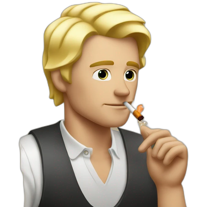 blonde white man smoking cigarette in front of steak emoji