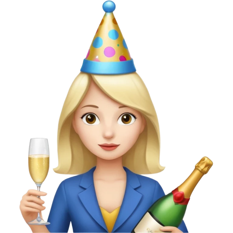 girl with Champagne bottle with party cap, only holding bottle. emoji