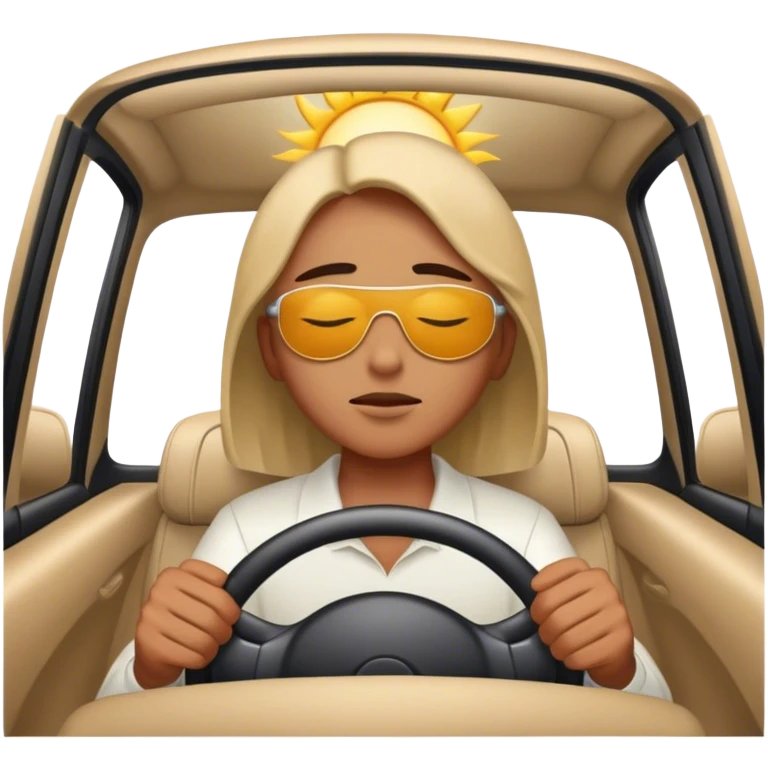 Eyes half closed blinded by the sun driving a car emoji