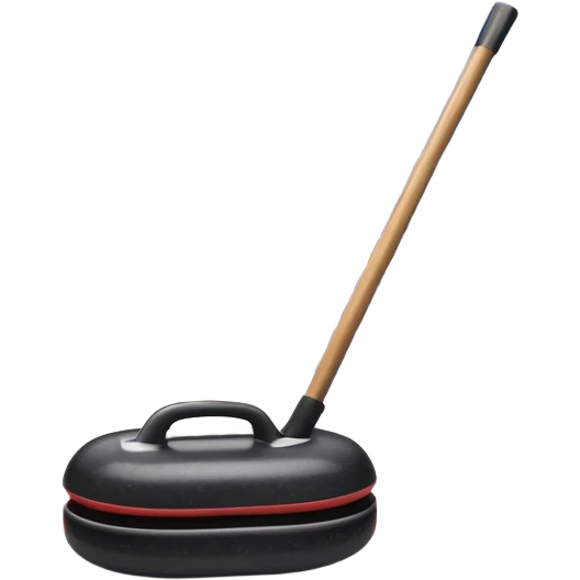 An icon featuring a curling stone sliding across the ice, with a broom nearby. The scene includes the curling rink, with its distinctive circles, and a vibrant crowd in the stands. Snowflakes fall outside the arena, and bright lights illuminate the ice. Transparent background. emoji