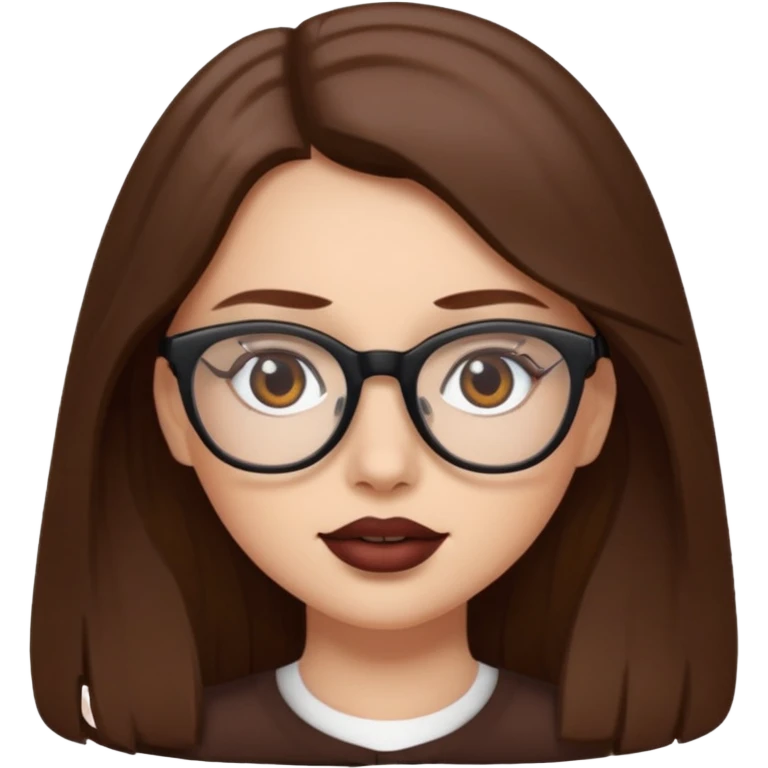یک دختر سفید پوست،مو بلند قهوه ای ،عینک دار رنگ قهوه ای و رژ قهوه ای  emoji