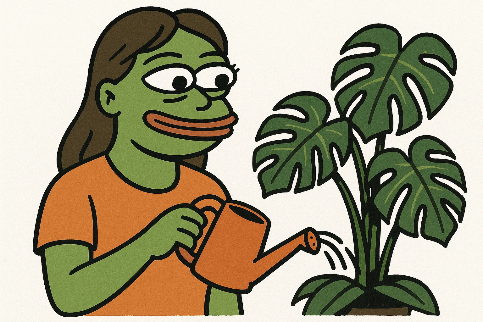 woman watering her monstera plant emoji