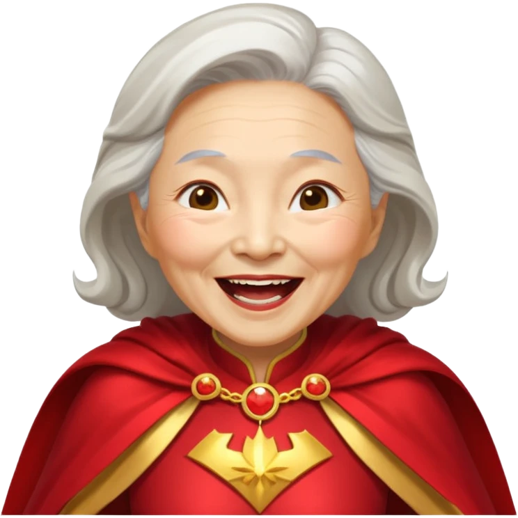 Laughing crazily elderly Chinese superwoman emoji