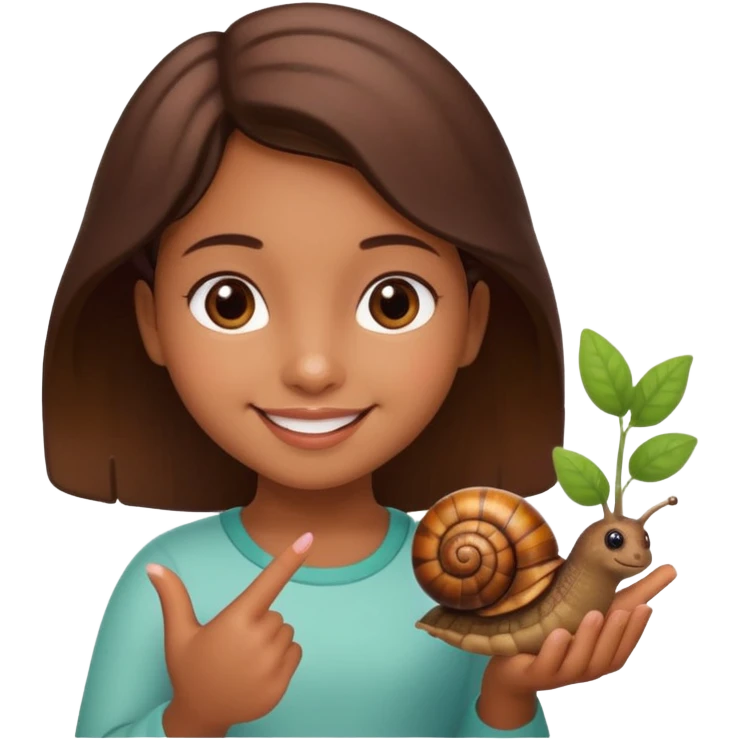 Cute little Latina girl and her little garden snail emoji
