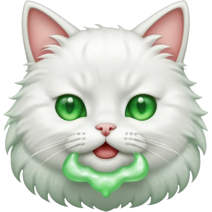 Sneezing white cat with green eyes emoji