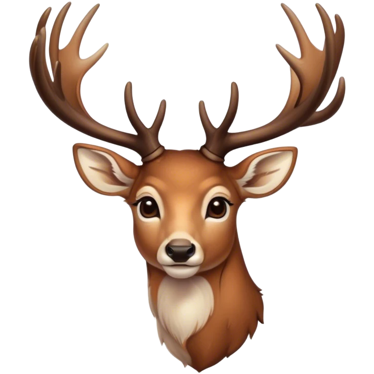 Cinematic Noble Deer Portrait Emoji, Poised and regal, with a graceful, slender build and a dappled Fur of warm browns and creams, elegant antlers crowning its head, deep-set soulful gentle eyes, Simplified yet sharp and sophisticated features, highly detailed, glowing with a soft, dignified glow, high shine, intelligent and serene, stylized with an air of forest majesty, focused and attentive, soft glowing outline, capturing the essence of a watchful woodland guardian, so majestic it feels as though it could gracefully leap out of the screen with effortless authority! emoji