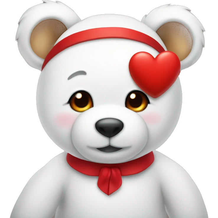 white teddy with a small red heart on his chest and a classic red bow around his neck emoji