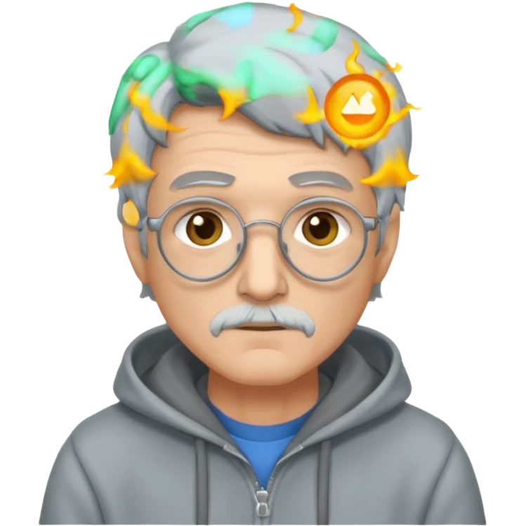 Scientist stoner with grey hair wearing hoodie emoji