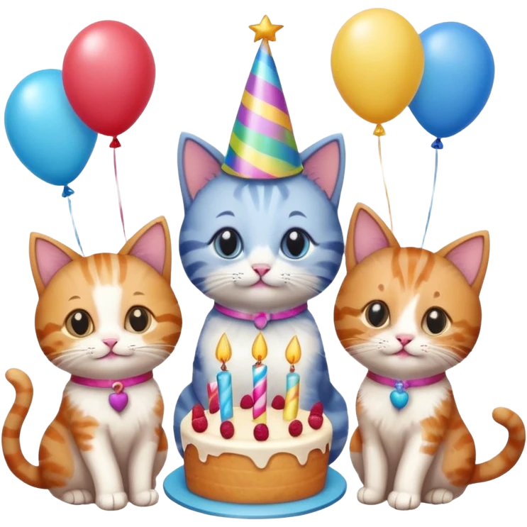 3 cats and a kitten at a birthday party emoji