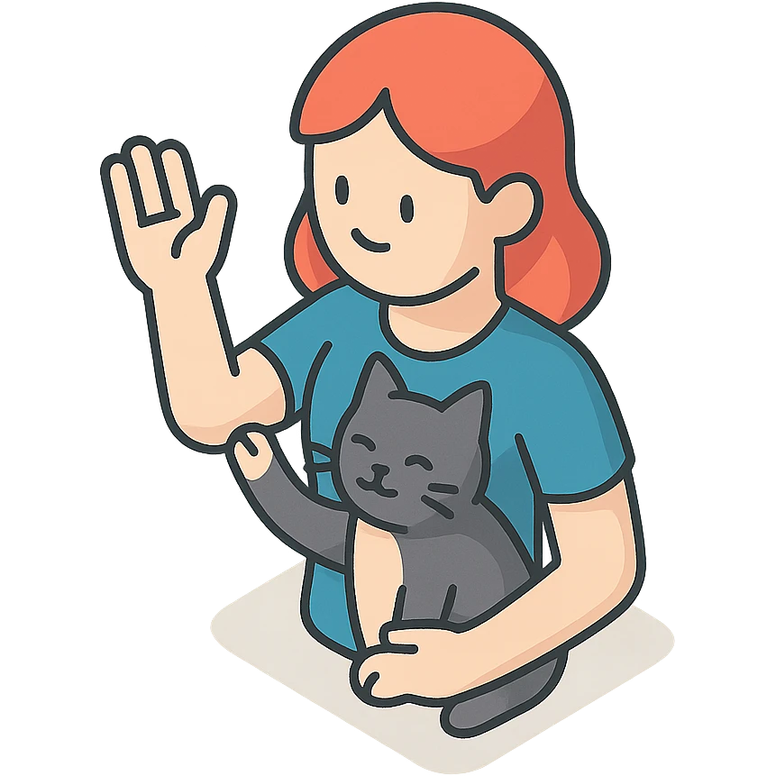 женщина с кошкой - кошка машет лапой emoji