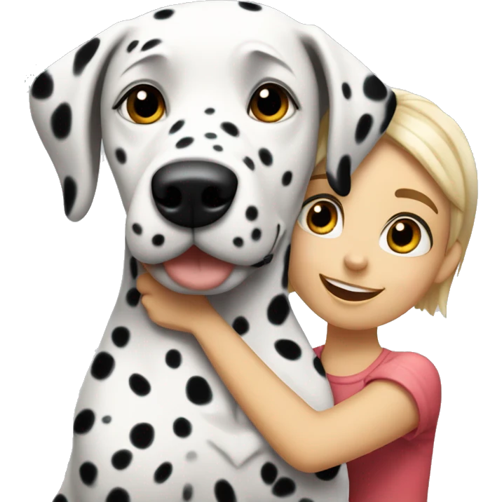 Dalmatian dog and short haired girl embrace emoji