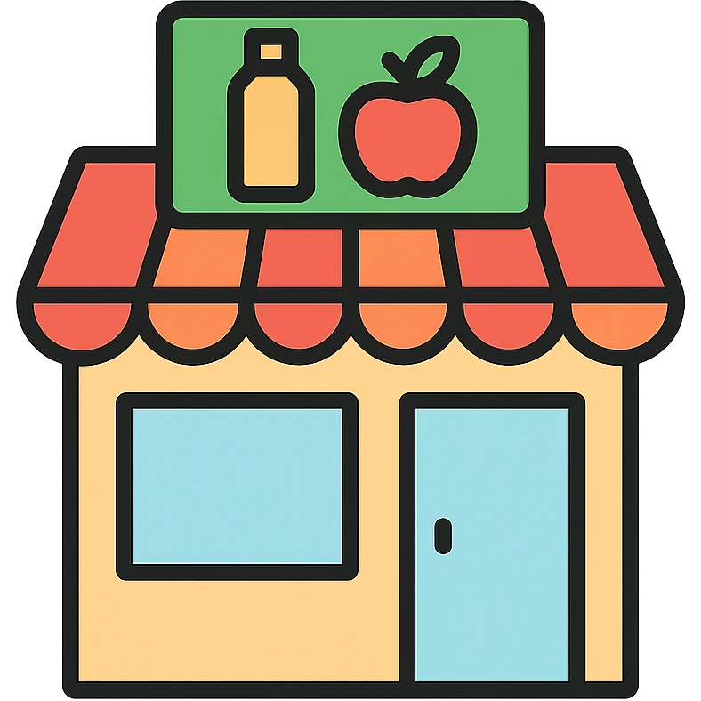 grocery store icon, outlined with subtle color accents, professional and friendly emoji