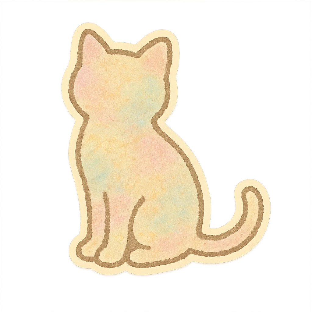 small pastel kitten silhouette, Japanese hand-drawn soft sticker style, full object, transparent background emoji