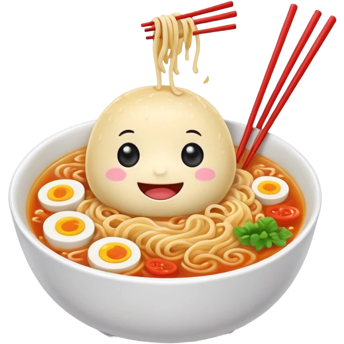 kawaii ramen with cute eyes and smile and 2 chopsticks like its a sticker emoji