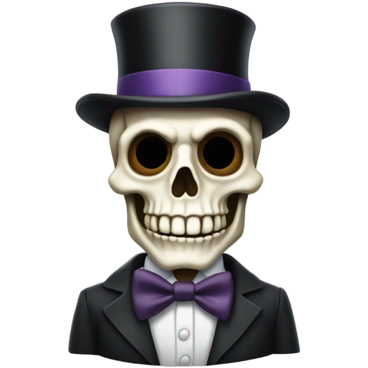 Skeleton wearing a bone bow tie and top hat emoji