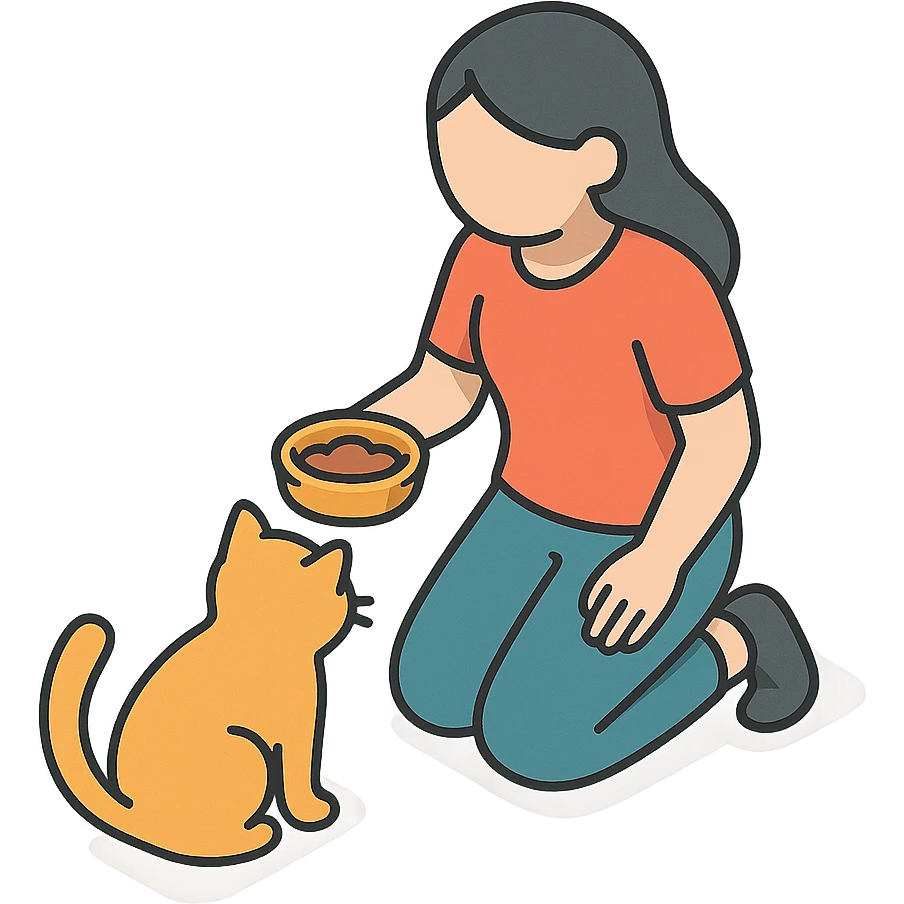 женщина кормит кошку emoji