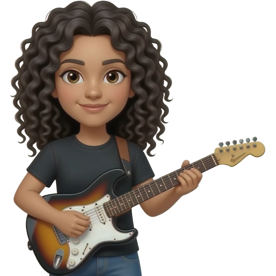 long curly black hair playing electric guitar emoji