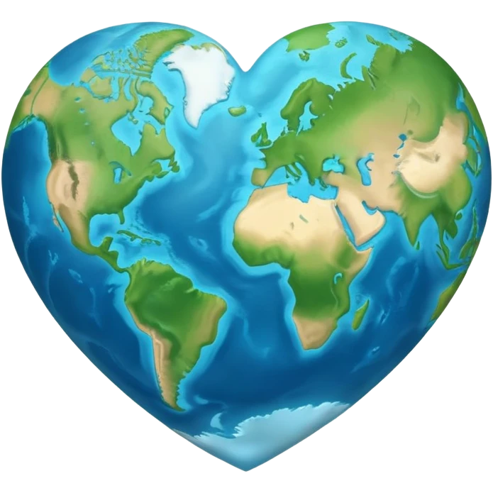 Earth shaped like a heart, showing continents and oceans emoji