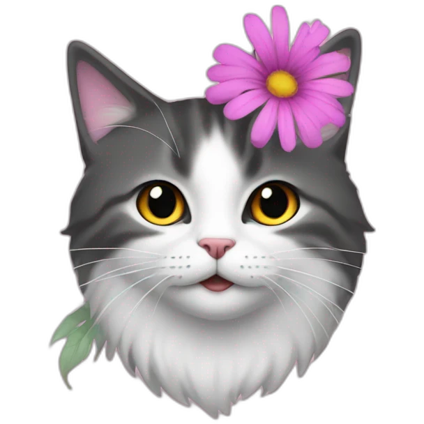 Chat sur une fleur emoji