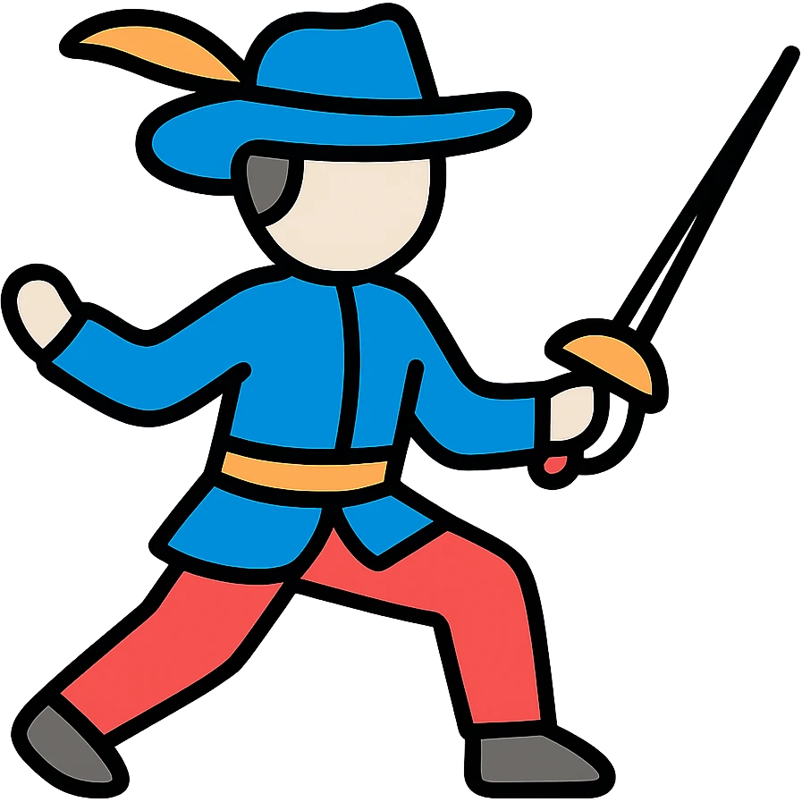 duelist with sword and fancy hat preparing to duel emoji