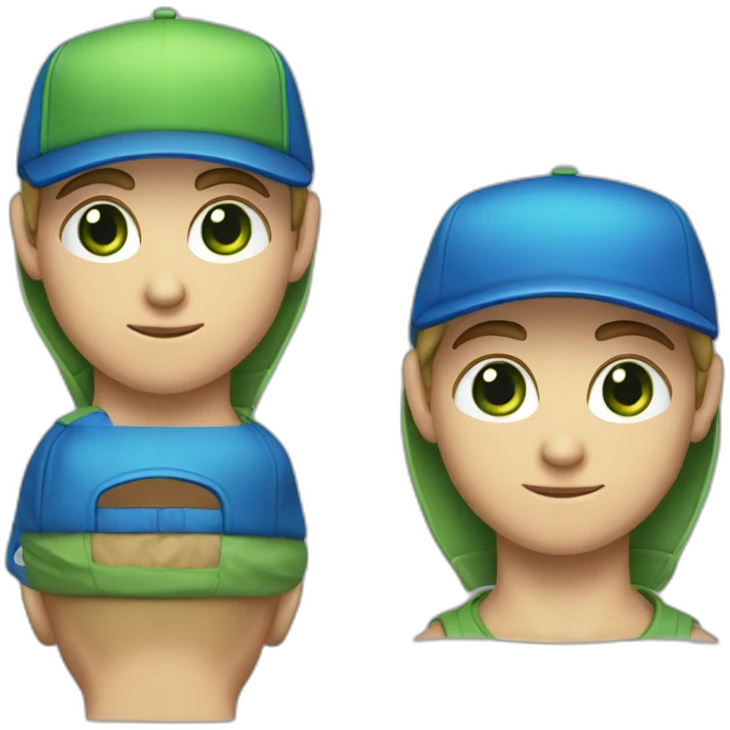 18 years old boy, green eyes, triangle head face shape, wearing a reverse blue cap emoji