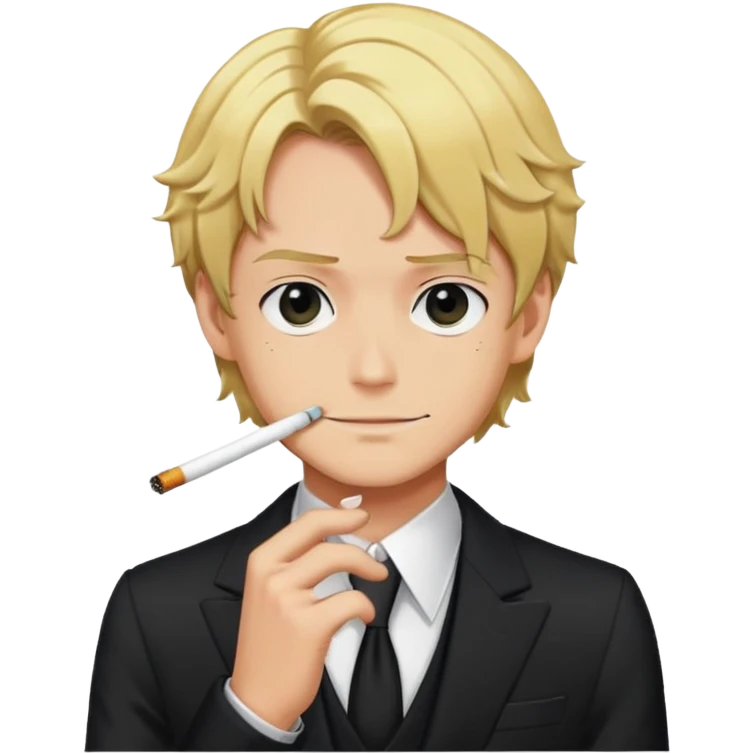 Sanji with blonde hair, black suit, cigarette, curly eyebrow emoji