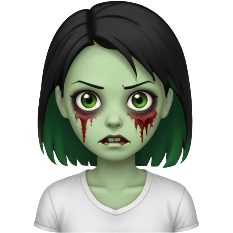 zombie girl with white shirt but similar to this with green skin black hair emoji