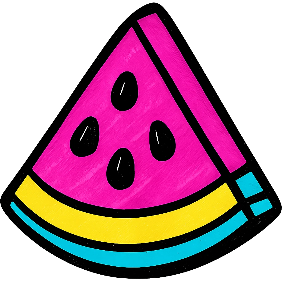 slice of watermelon with seeds, bright and juicy look, pop colors style emoji