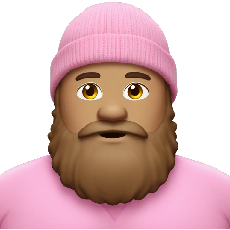 fat white man with beautiful brown beard wearing pink beanie emoji