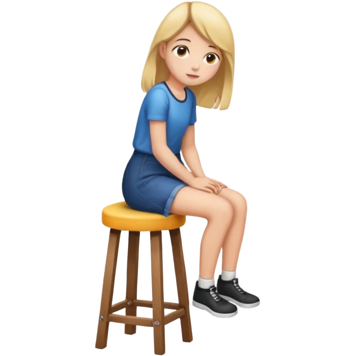a girl is sitting on a stool seeing whole body toward left side emoji