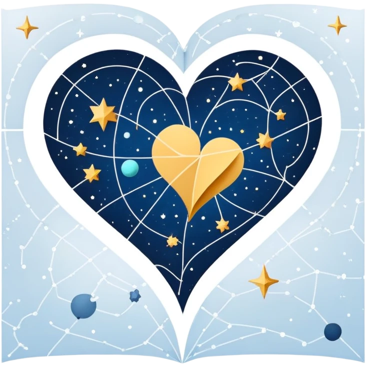 Celestial folded map with constellation heart patterns connecting like stars, cosmic exploration of love and attraction emoji