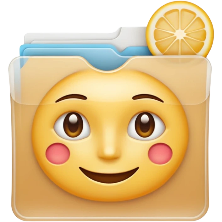 A **simple emoji-style icon** of a **transparent white plastic folder**, minimal and clean, with **rounded corners**, subtle translucency, soft shading, and a **small wellness symbol** on the front combining **skincare, daily routine, and healthy food elements**.
 emoji