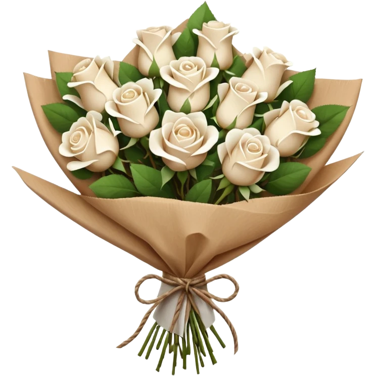 white roses bouquet in brown paper emoji