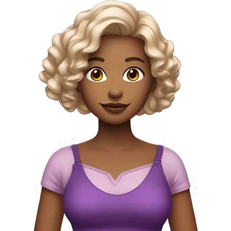 Menina de pele clara e cabelo roxo cacheado emoji