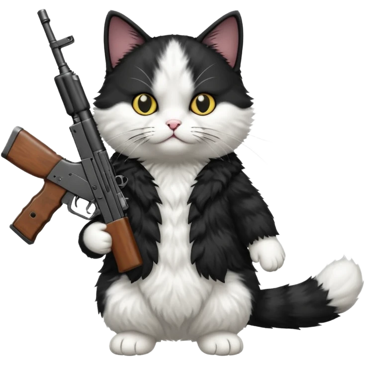 black and white cat with an ak47 gun emoji