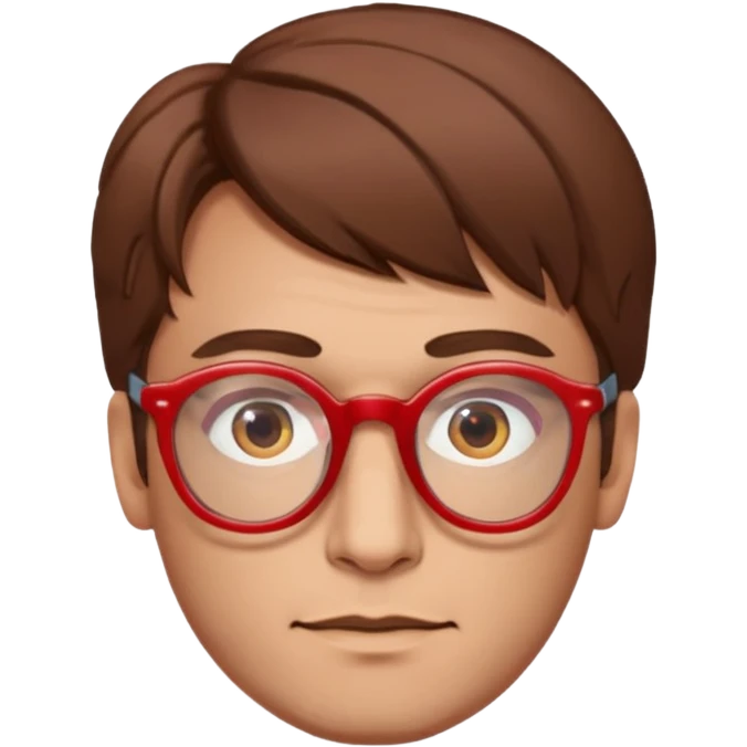 slightly elongated face of a man with red glasses and a big set of brown hair, variation 3 emoji