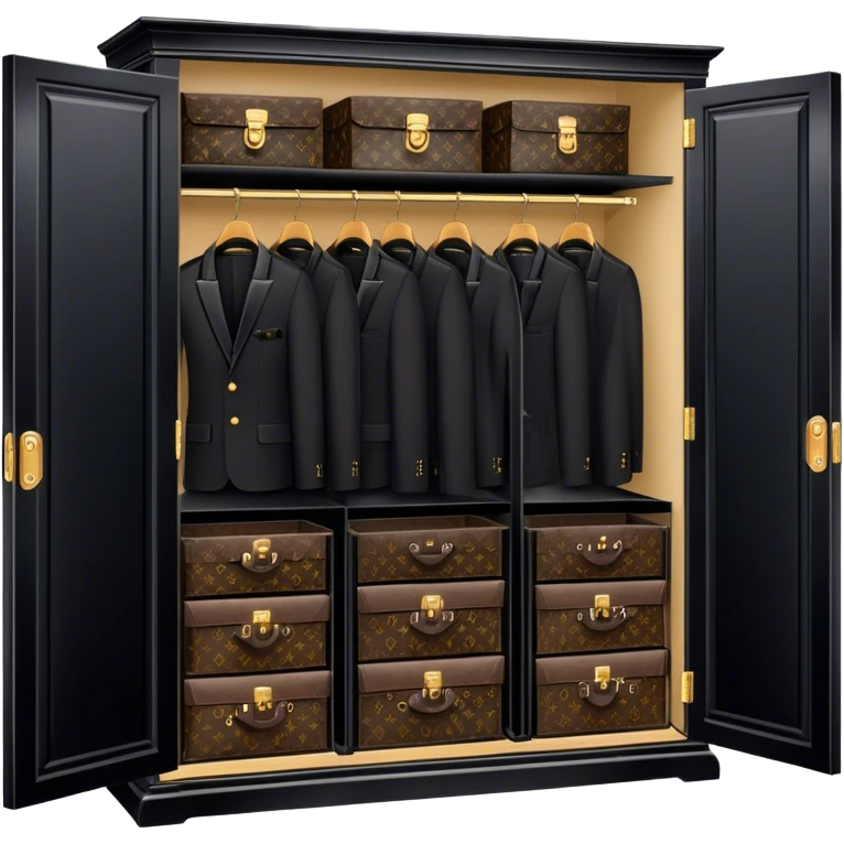 large fancy black closet with Louis Vuitton clothes  emoji