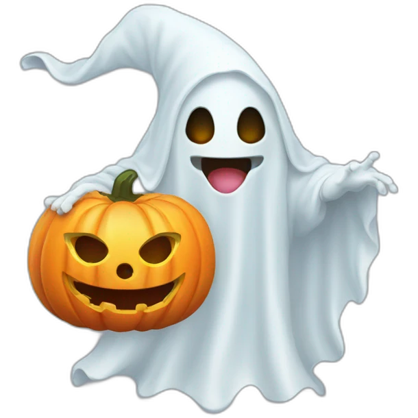 Friendly Ghost with pumpkin lantern emoji