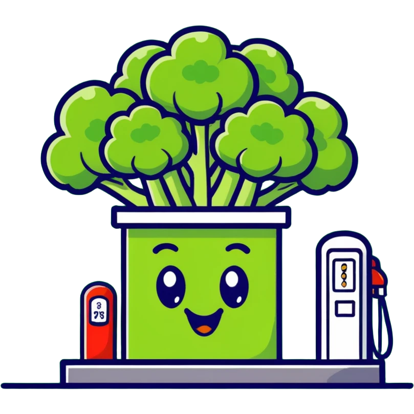 gas station stylized as broccoli, funny icon emoji